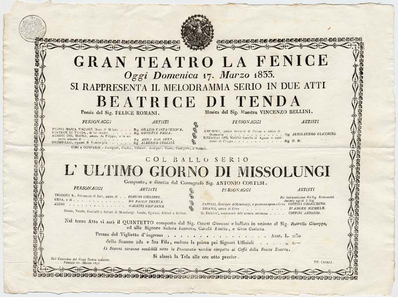 Beatrice di Tenda Work Vincenzo Bellini Felice Romani Opera